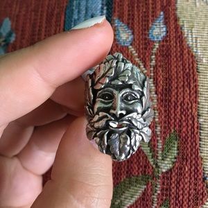 Sterling Silver Green Man Ring